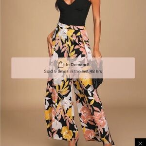 Lulu's Black Floral Wide-Leg -never worn